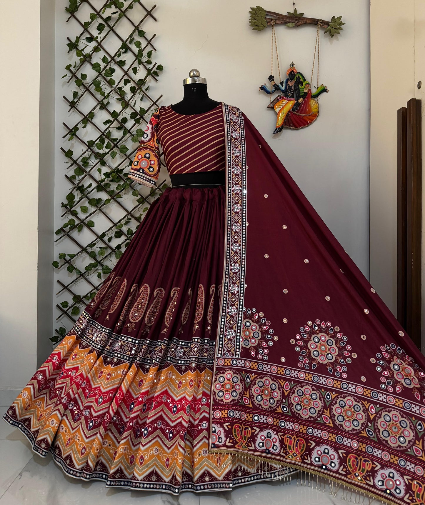 Muslin Cotton Digital Print with Mirror Work Navratri Special Chaniya Choli