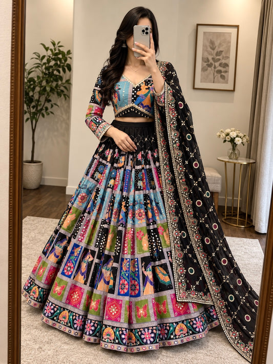 Black Mirror Work Chaniya Choli with Georgette Dupatta - Navratri Special