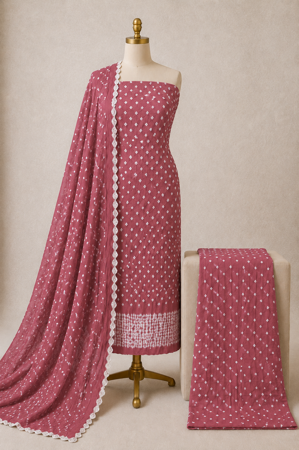 Pink Bandhani Dress mATERIAL