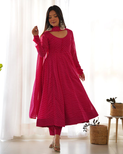 Faux Georgette Leheriya Print Anarkali 4M Flair Kurti Pant Dupatta Set (Ready To Wear) - Premium  from Ethenika.com  - Just INR 2990! Shop now at Ethenika.com 