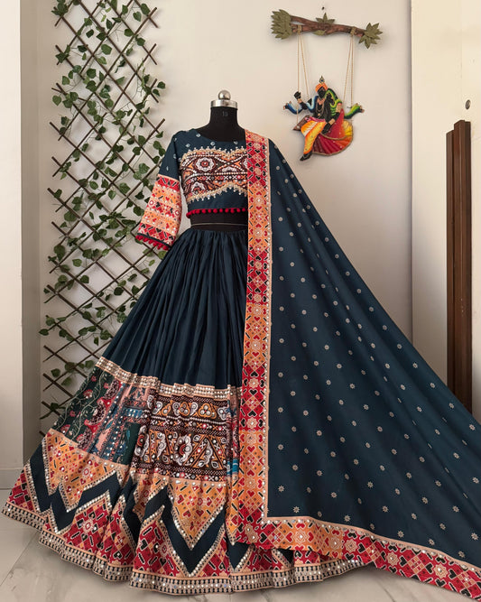 Ethenika Exclusive Heavy Muslin Digital Print with Mirror Work Navratri Special Designer Chaniya Choli
