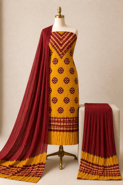 Pure Cotton Multicolor Kutch Bandhani 3Pc Unstitched Dress Material