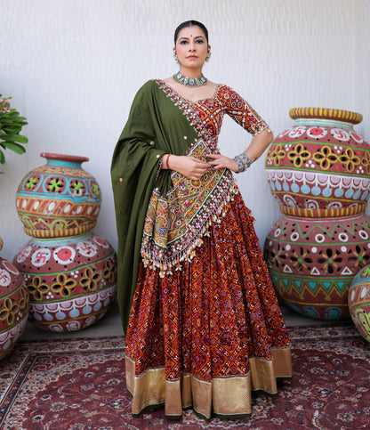 Ethenika Red Muslin Chaniya Choli for Navratri