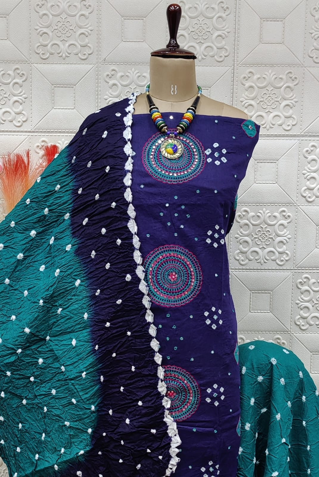 Cotton Thread Khatli Mirror work Bandhani Dress Material - Premium  from Ethenika.com - Just INR 1890! Shop now at Ethenika.com 