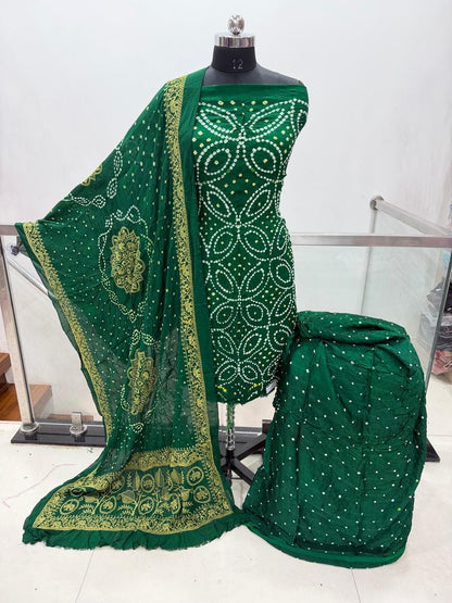 Moda Silk Rai Bandhej Work Silk Bandhani Dress Material