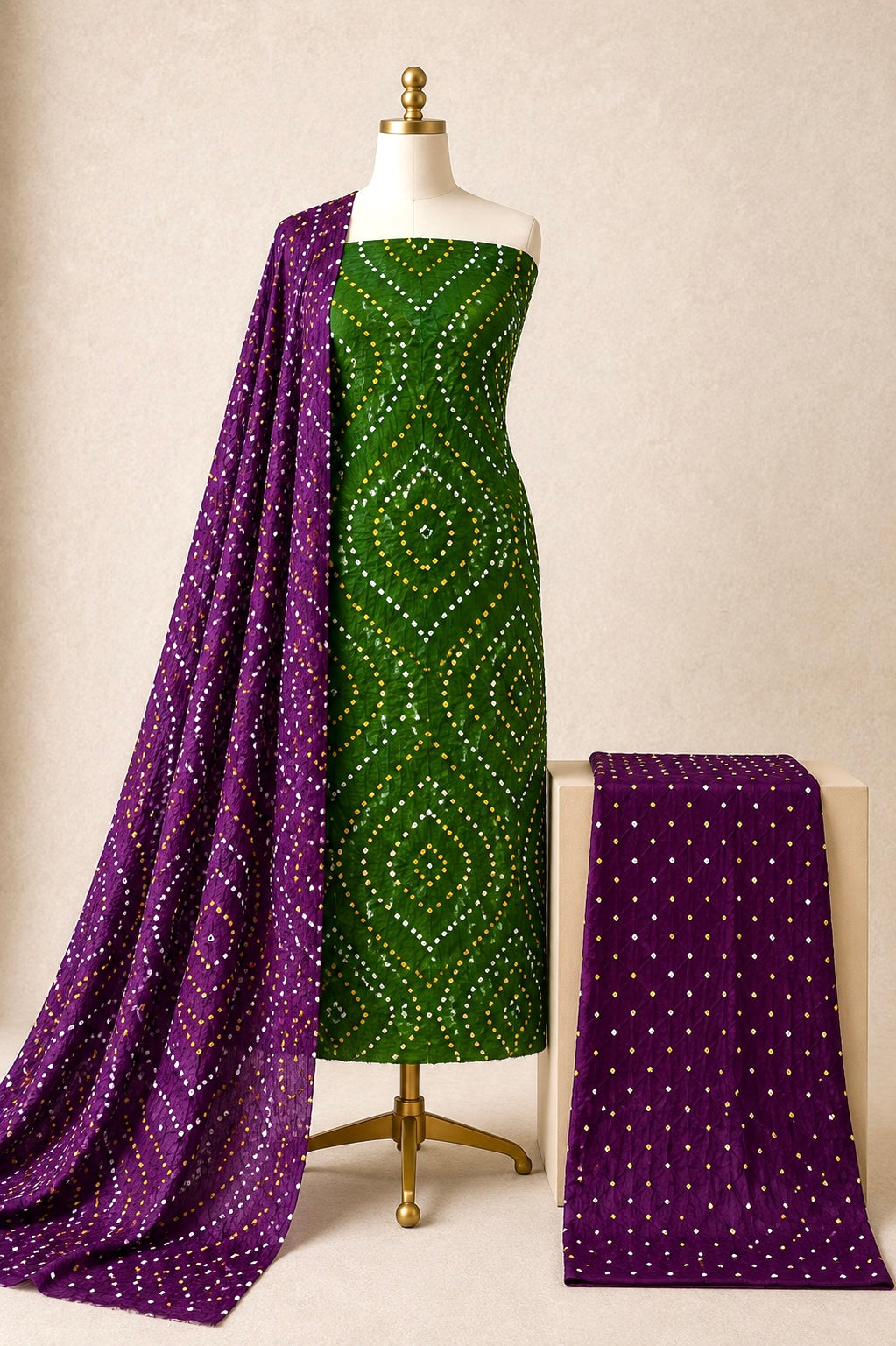 Jamnagar Bandhani dress material with top, bottom and dupatta
