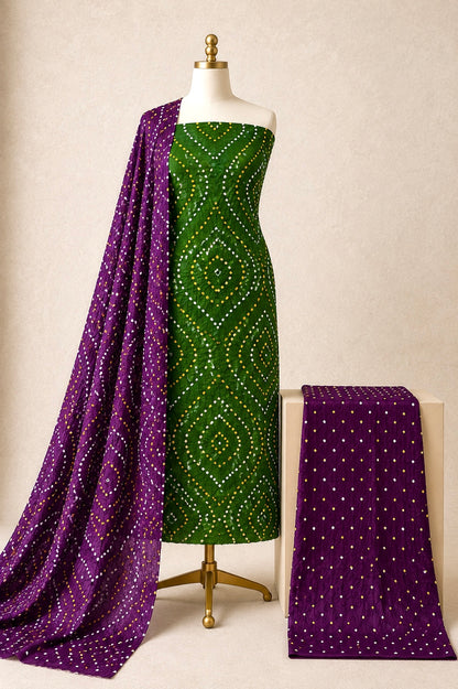 Jamnagar Bandhani dress material with top, bottom and dupatta