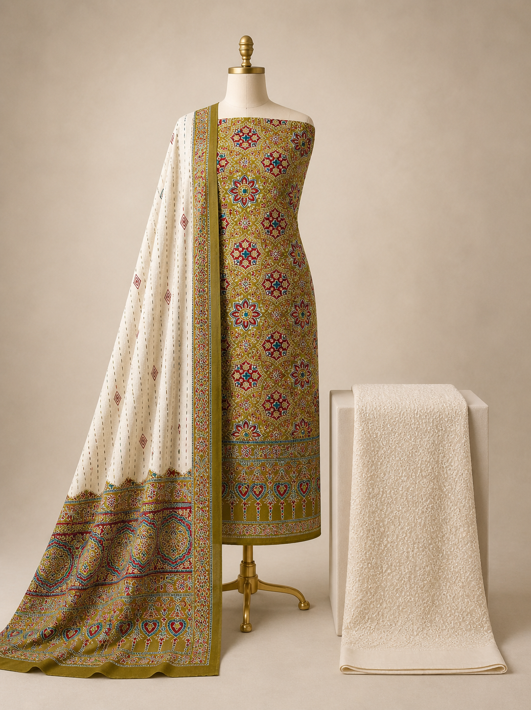 chikankari dress material cotton Soft Ajrakh Print with Work Salwar – How to Rock Blue ethereal bohemian bride Color:Custom Color(  Special instructions For Seller) Suit includes Kameez (Top)