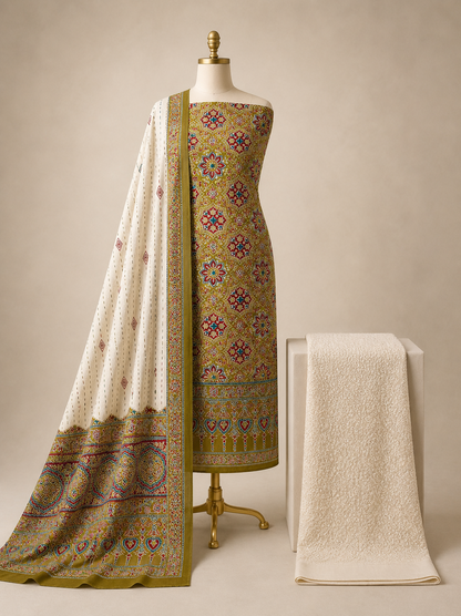 Soft Cotton Ajrakh Print with Chikankari Work Salwar Dress Material