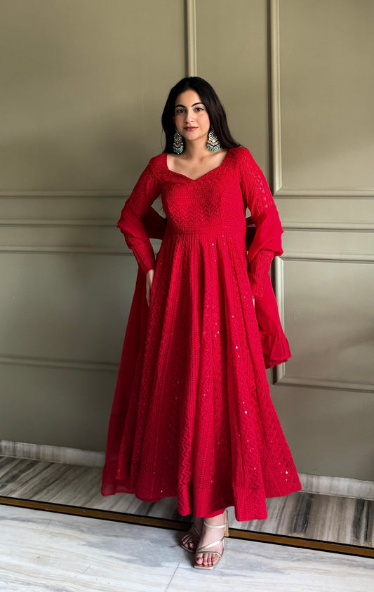 Ethenika Faux Georgette Anarkali Suit Set