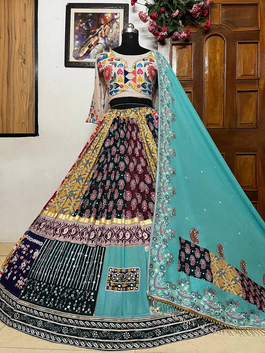Soft Muslin Cotton Digital Print with Mirror Work Navratri Special Chaniya Choli