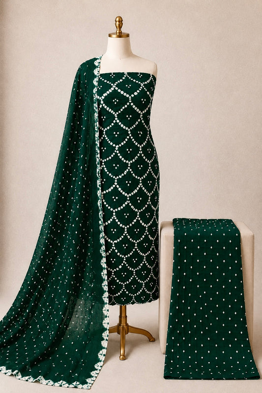 Ethenika Brand Green Color Cotton Bandhani Dress Material