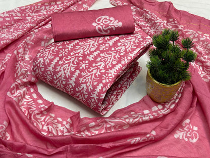 Chanderi Silk Hand Block Print Work Batik Dress Material (Unstitched)