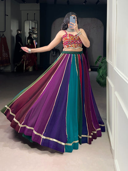 Multicolor Georgette Designer Lehenga Choli Set with Gota Patti Border