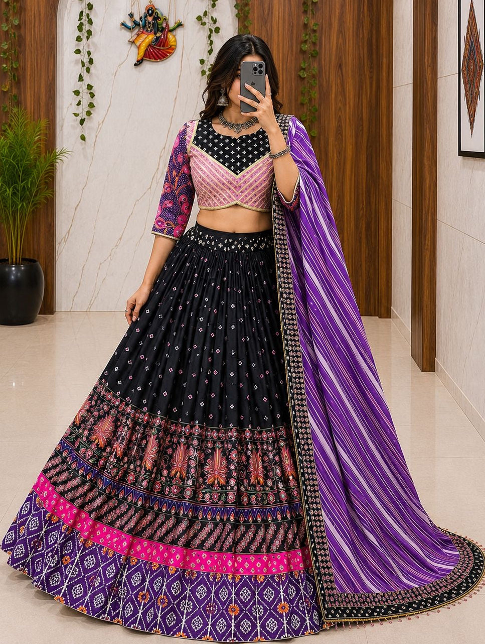 Trending Designer Malai Silk Chaniya Choli with mirror work for Navratri
