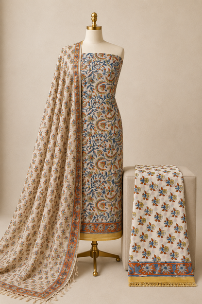 Kota Doria Hand Block Print 3Pc Unstitched Dress Material