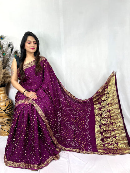 Premium Modal Silk Barik Bandhej Work Nakashi Border Silk Bandhani Saree - Premium  from Ethenika.com  - Just INR 5990! Shop now at Ethenika.com 
