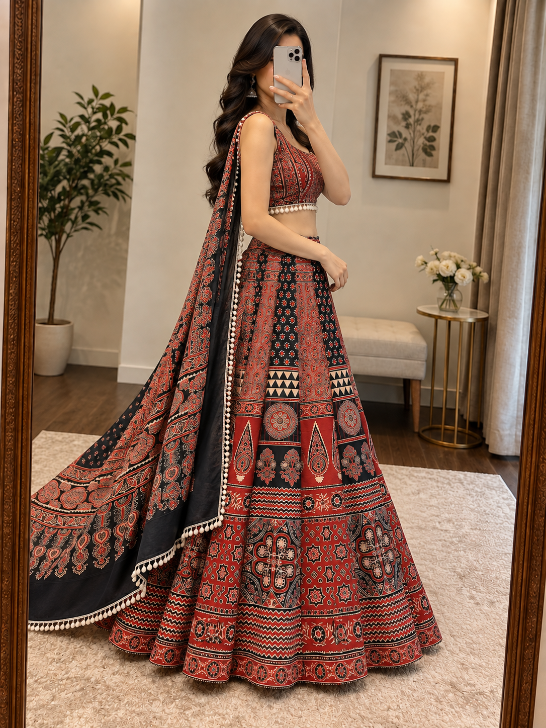 Kodi lace work choli and dupatta - detail view
