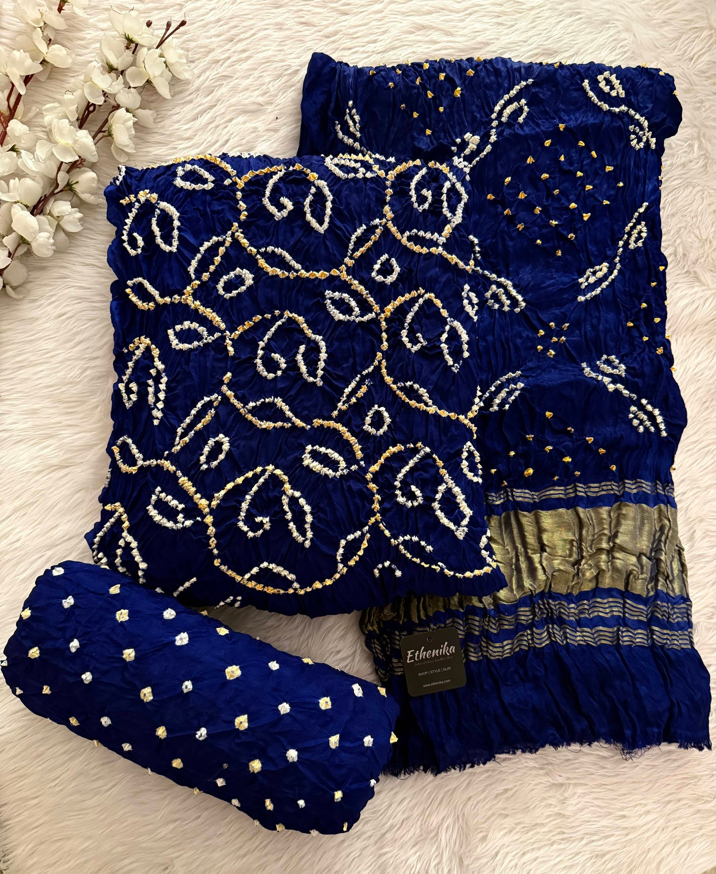 Modal Silk Hand Crafted Barik Bandhej Work Silk Bandhani Dress Material