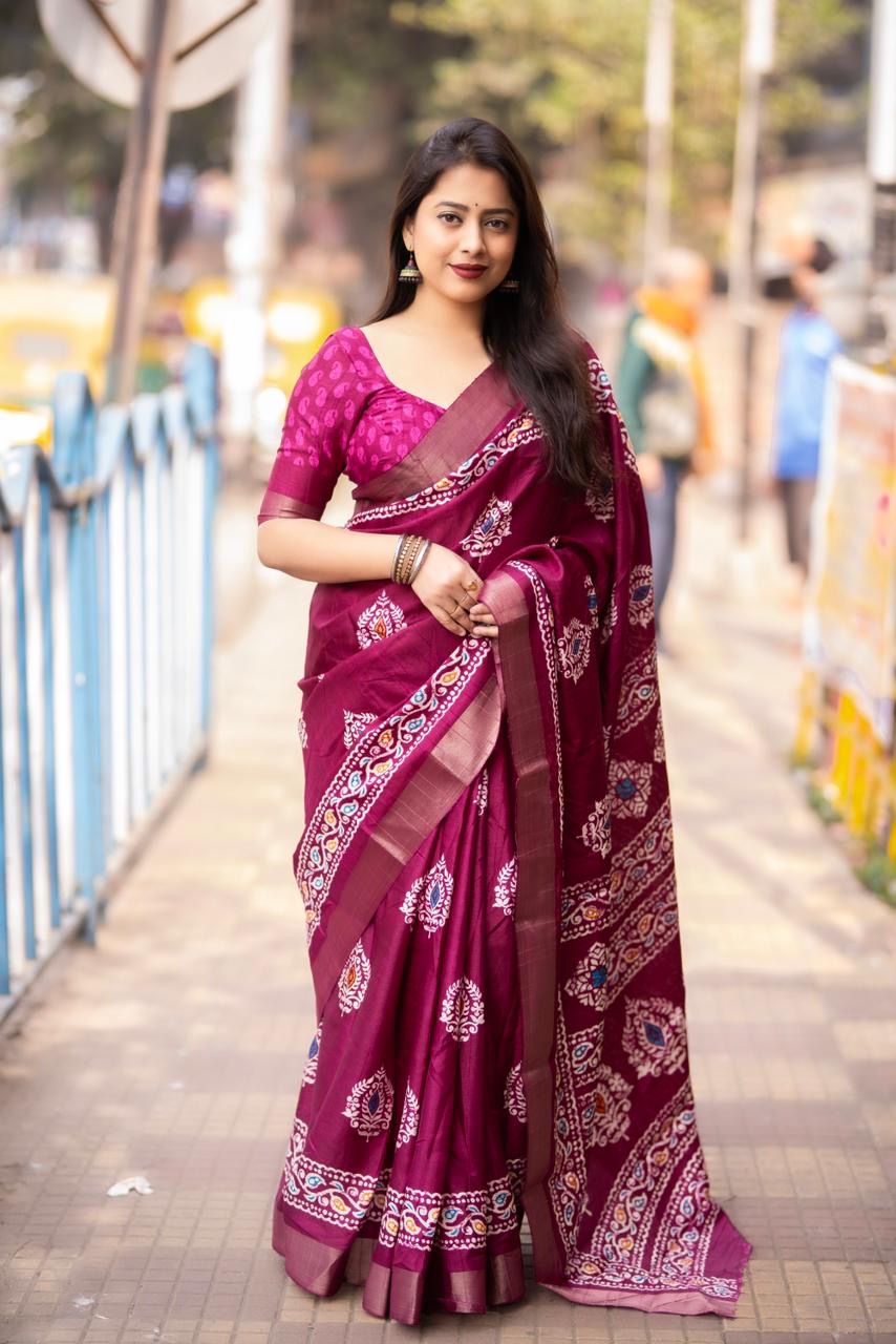 Soft Silk Batik Print Saree - Premium  from Ethenika.com  - Just INR 1590! Shop now at Ethenika.com 