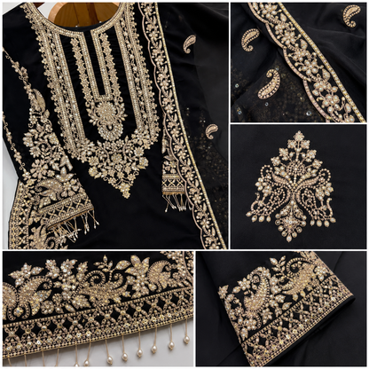 Faux Georgette Sequence Embroidery 3Pc Designer Kurti Pant Dupatta Set (Ready to Wear)