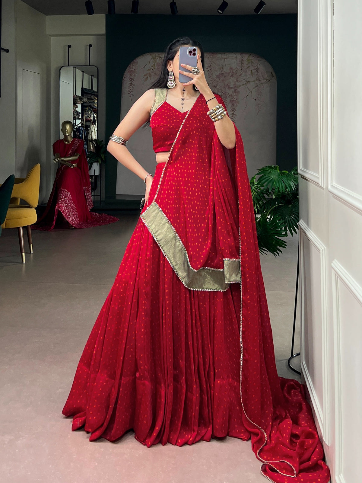 Red Bandhani Printed Exclusive Chaniya Choli for Garba Night