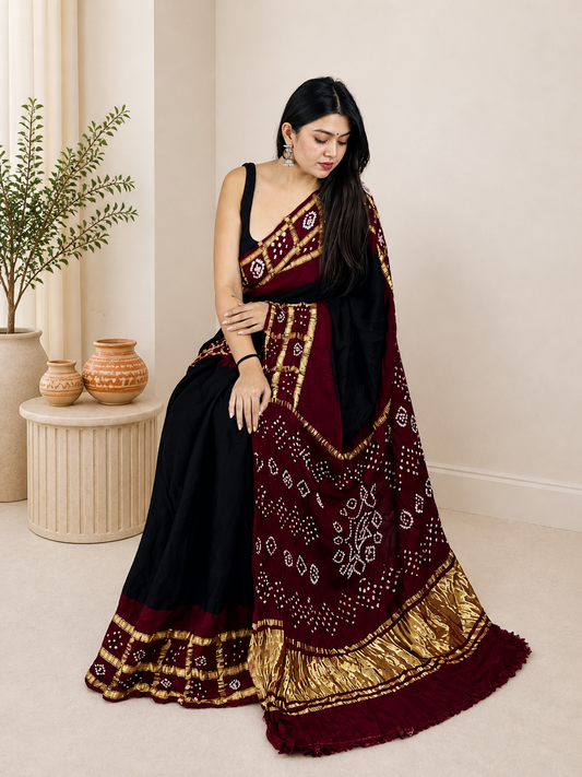 Ethenika Authentic Hand Crafted Chex Work Silk Bandhani Saree