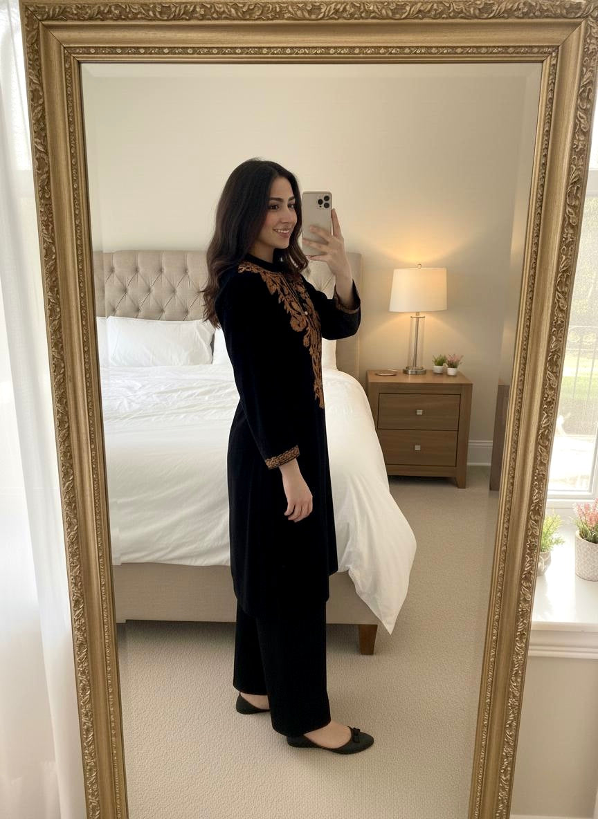 Thread Embroidery Work Velvet Cord Set