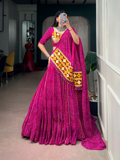 Georgette Gamthi Work Bandhani Chaniya Choli (Ready to Wear)