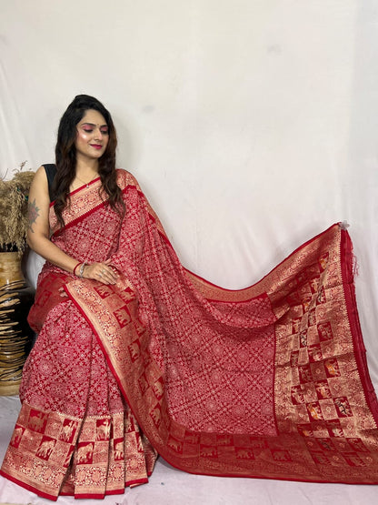 Dola Silk Authentic Hand Crafted Ajrakh Work Saree - Premium  from Ethenika.com  - Just INR 5990! Shop now at Ethenika.com 