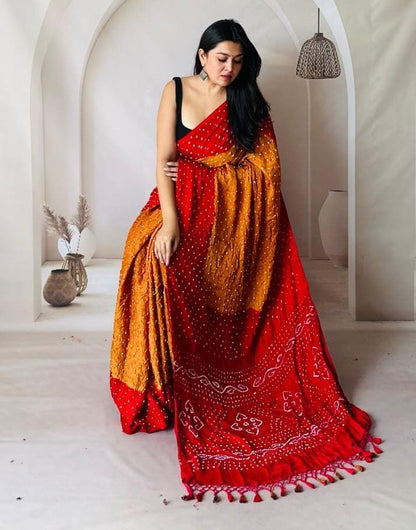 Modal Silk Multi Color Hand Crafted Jamnagar Silk Bandhani Saree