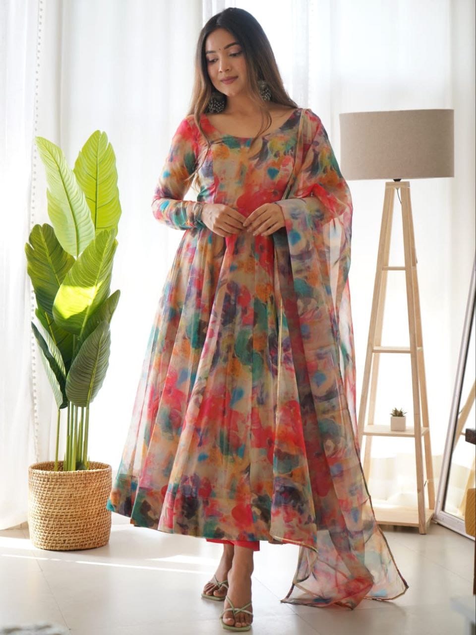 Organza Floral Digital Print Flair Dress Suit - Premium  from Ethenika.com  - Just INR 1590! Shop now at Ethenika.com 