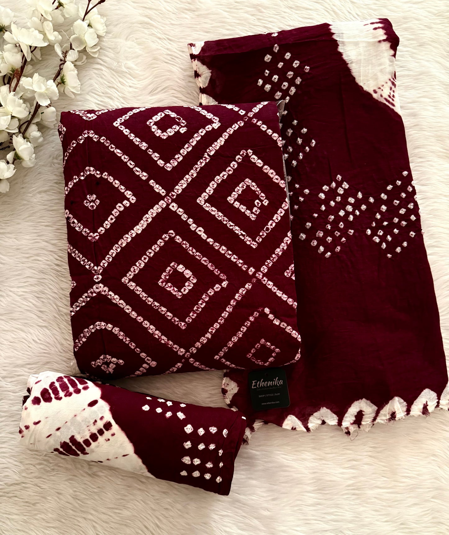 Cotton Satin Shibori Discharge Kutch Bandhani Dress Material