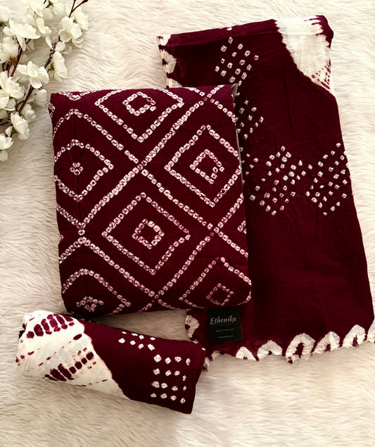 Cotton Satin Shibori Discharge Kutch Bandhani Dress Material