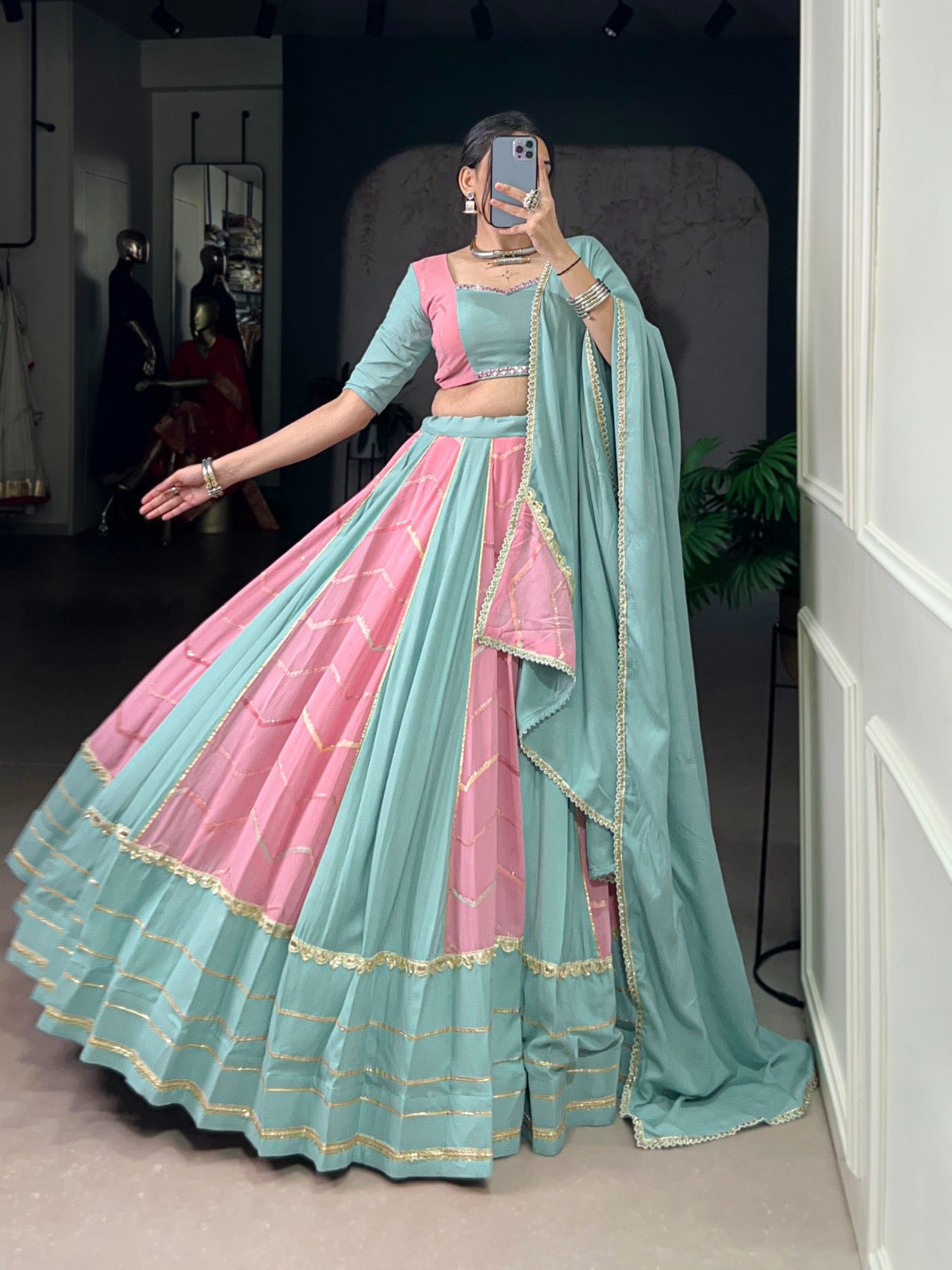 Sequence Embroidery Work lace touch up Dual Tone Navratri Special Designer Lehenga Choli (Ready to Wear)
