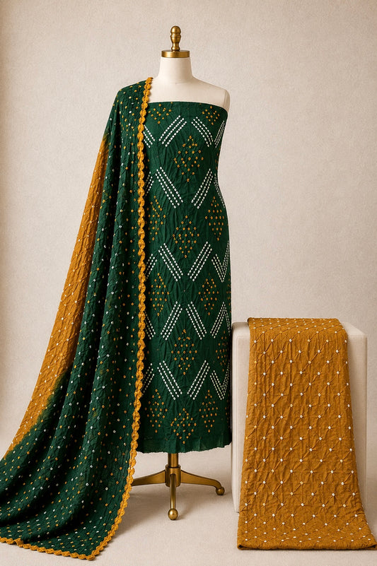 Cotton Satin Multi Gulti Contrast 3Pc Unstitched Bandhani Dress Material