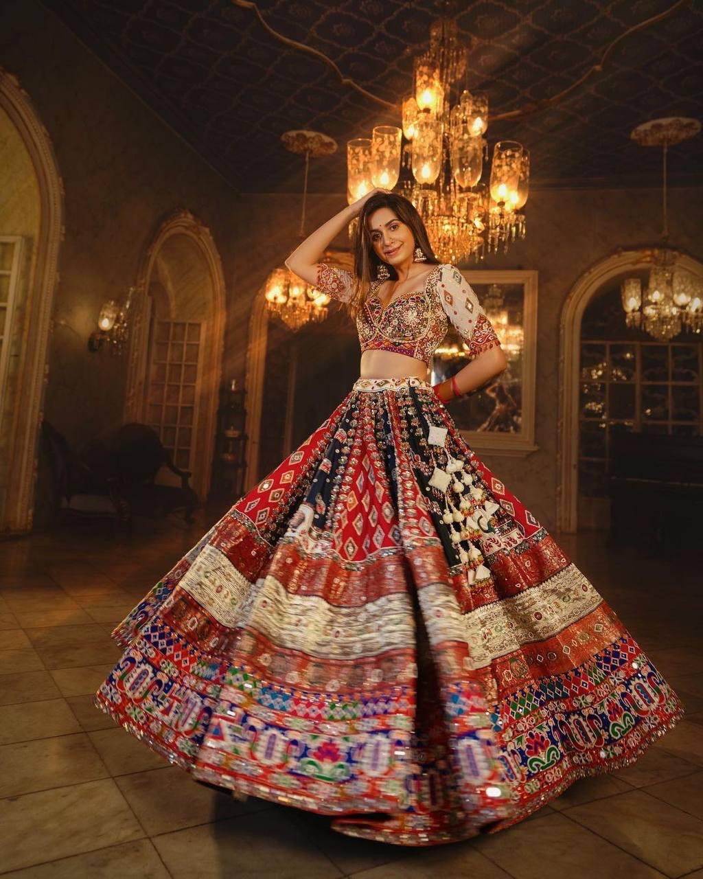 Muslin Silk Digital Print with Mirror Work Navratri Designer Chaniya Choli