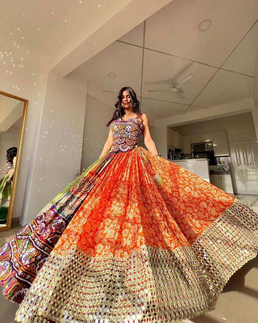 Digital Print With Mirror Work Navratri Special Designer Chaniya Choli
