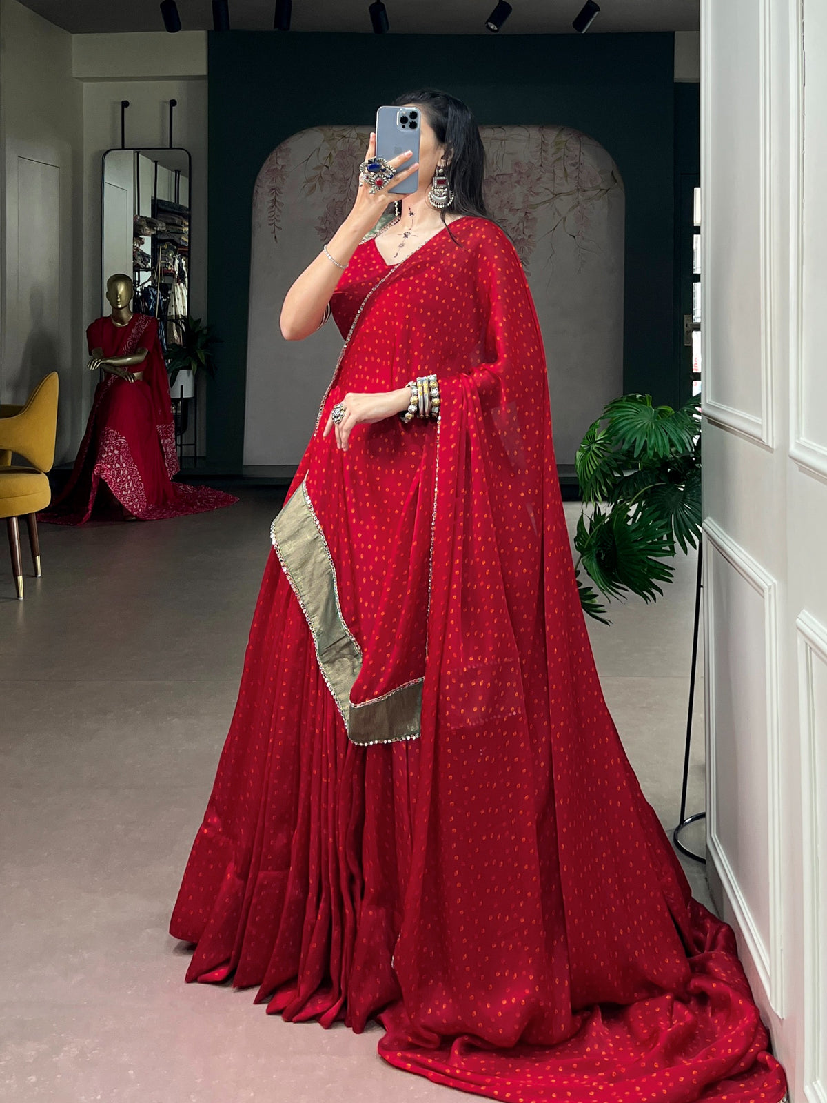 Red Bandhani Printed Exclusive Chaniya Choli for Garba Night