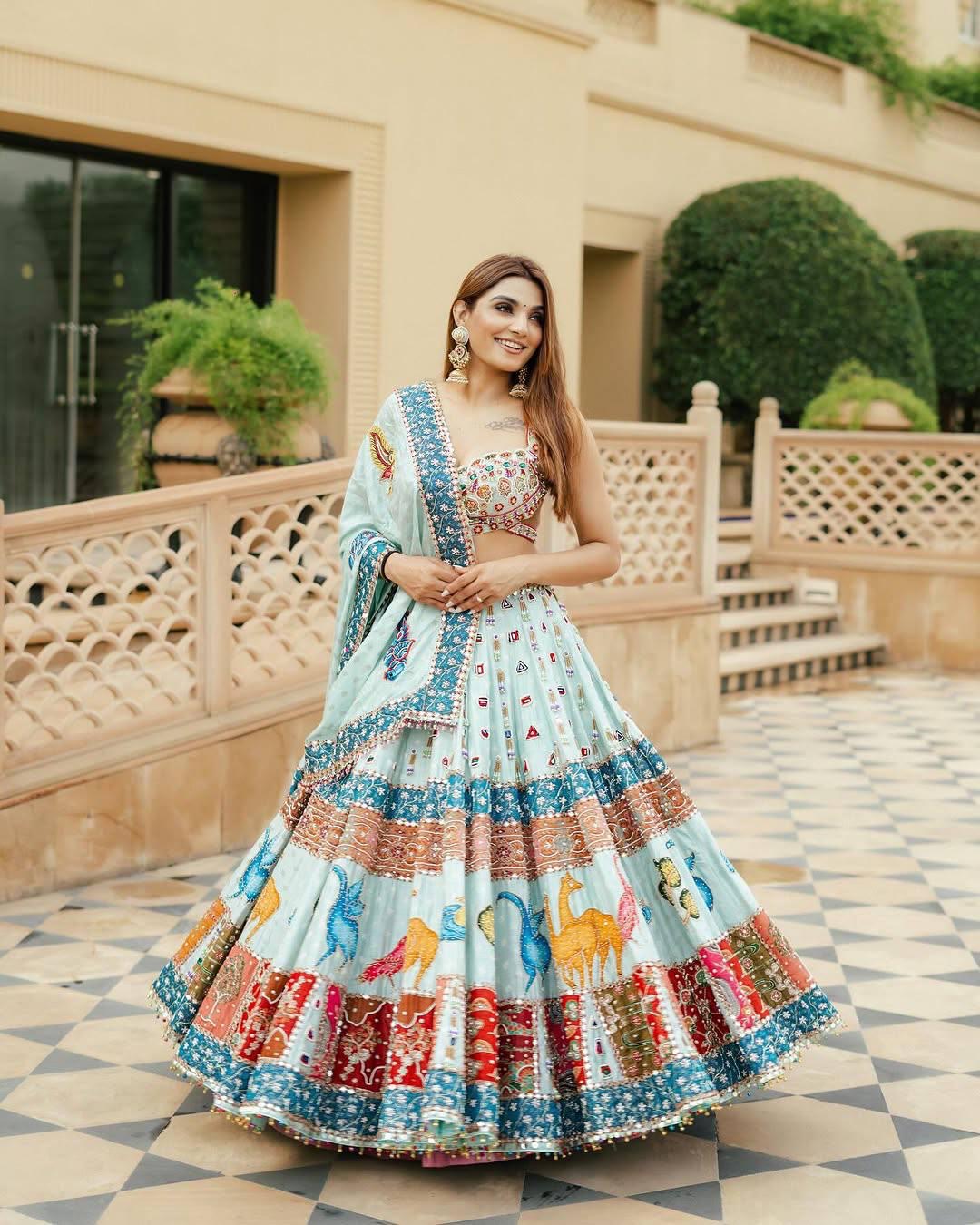 Muslin Cotton Digital Print Mirror Work Designer Chaniya Choli for Navratri