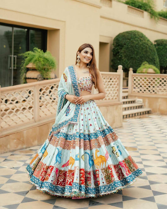Muslin Cotton Digital Print Mirror Work Designer Chaniya Choli for Navratri