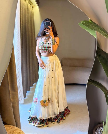 White Rayon Cotton Navratri Designer Chaniya Choli
