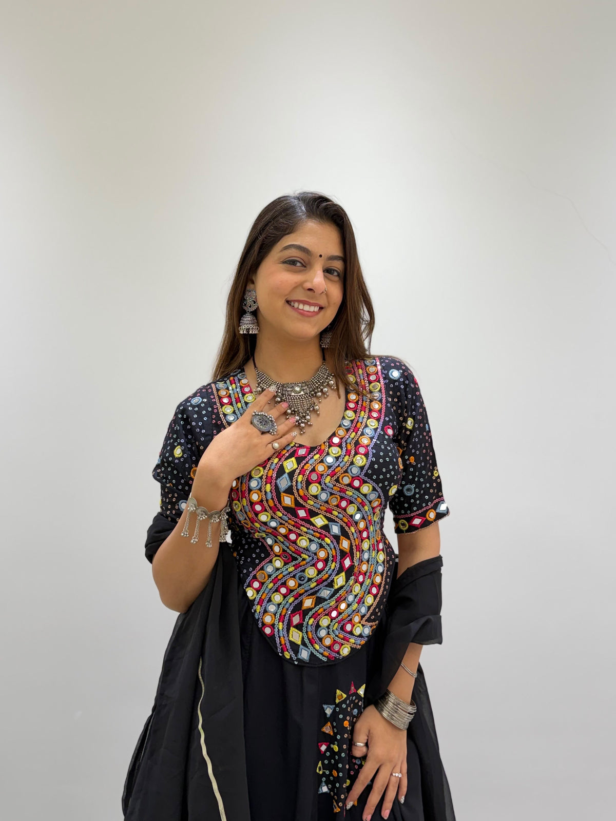 Black Rayon Mirror Work Chaniya Choli - Navratri look