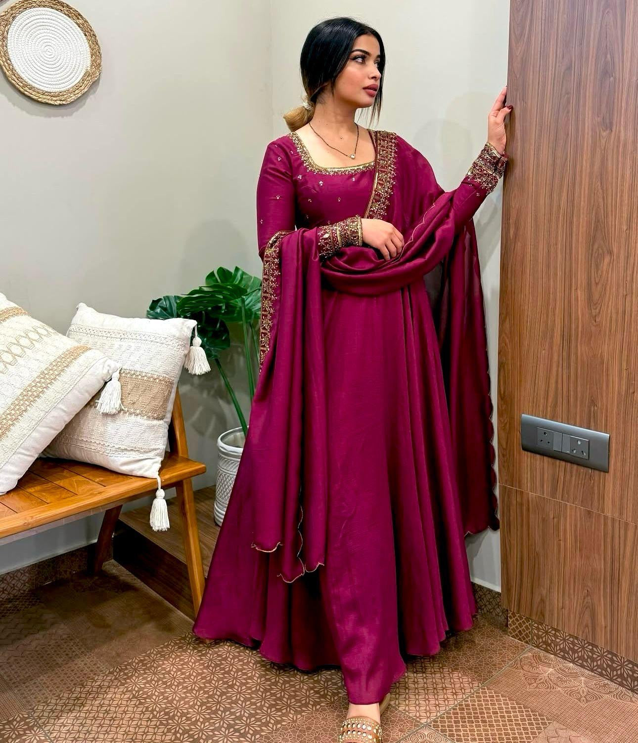 Vachitra Silk Gown Dupatta Set (Ready to Wear) - Premium  from Ethenika.com  - Just INR 2590! Shop now at Ethenika.com 