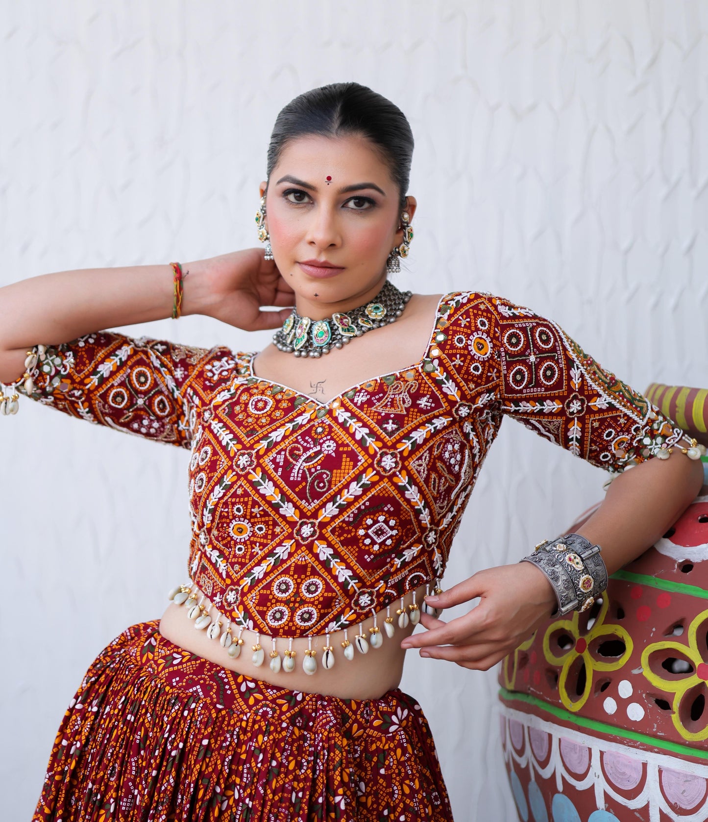 Ethenika Red Muslin Chaniya Choli for Navratri