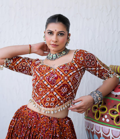 Ethenika Red Muslin Chaniya Choli for Navratri