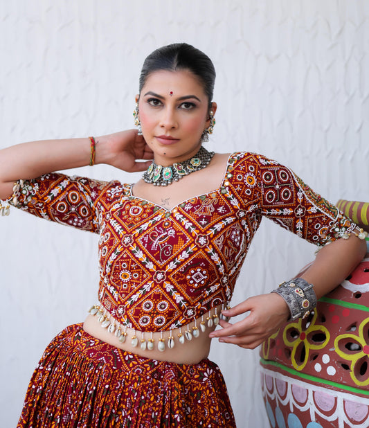 Ethenika Red Muslin Chaniya Choli for Navratri