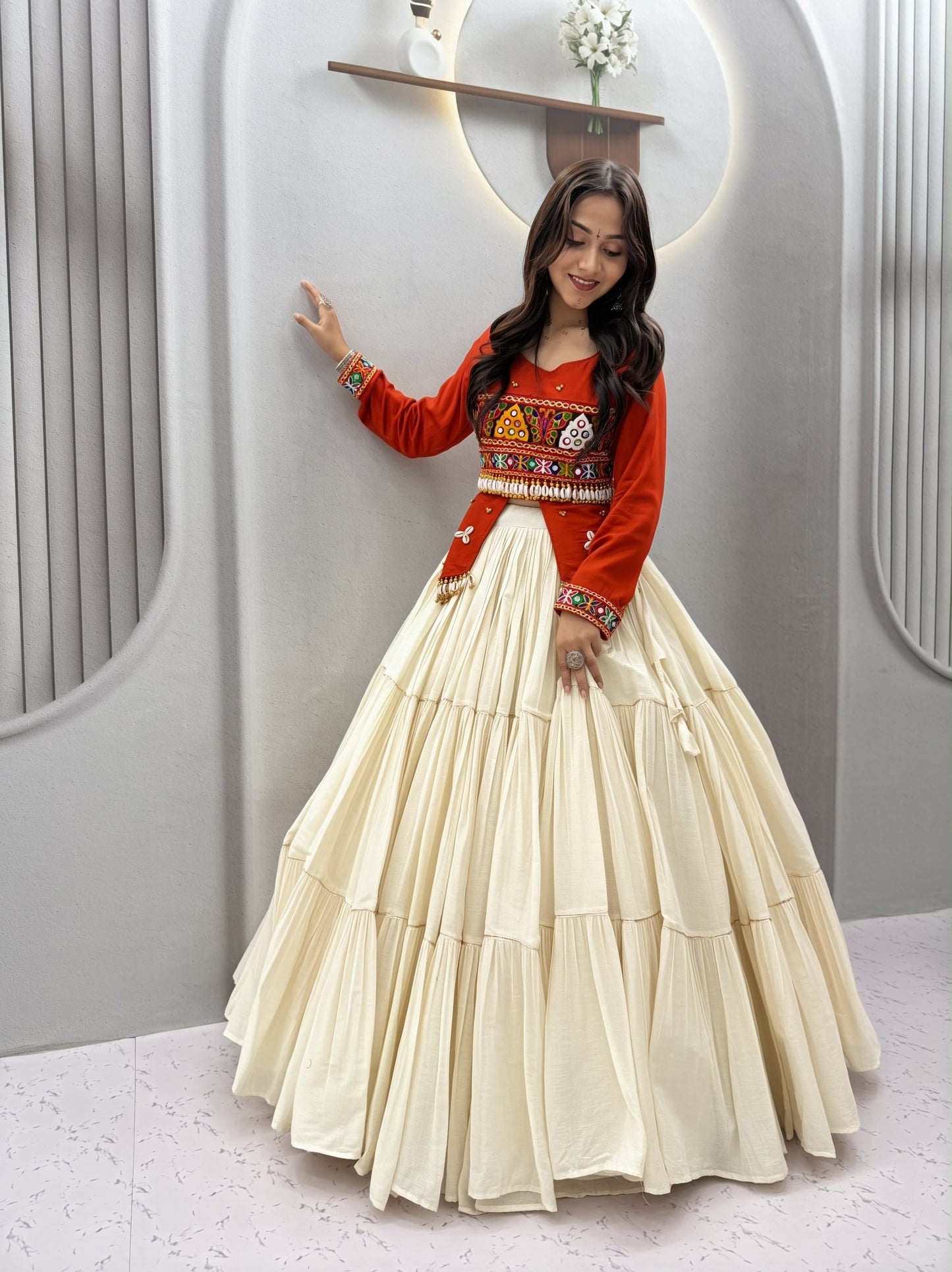 Pure Cotton Kodi Gamthi Hand Embroidered Designer Lehenga Choli - 9 Meter Flair