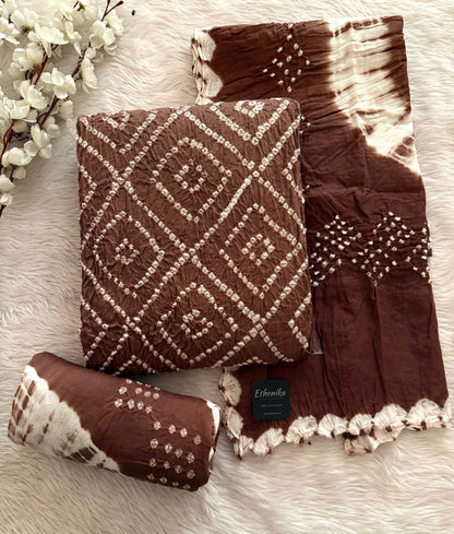 Cotton Satin Shibori Discharge Kutch Bandhani Dress Material