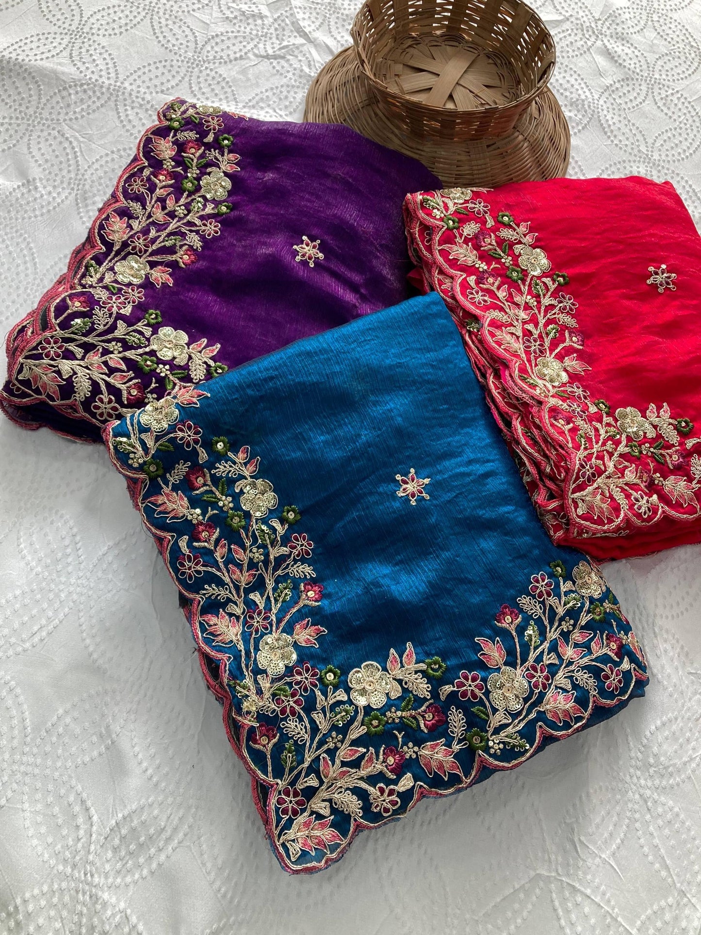 Soft Fendi Chiffone Embroidery Cut Work Designer Saree